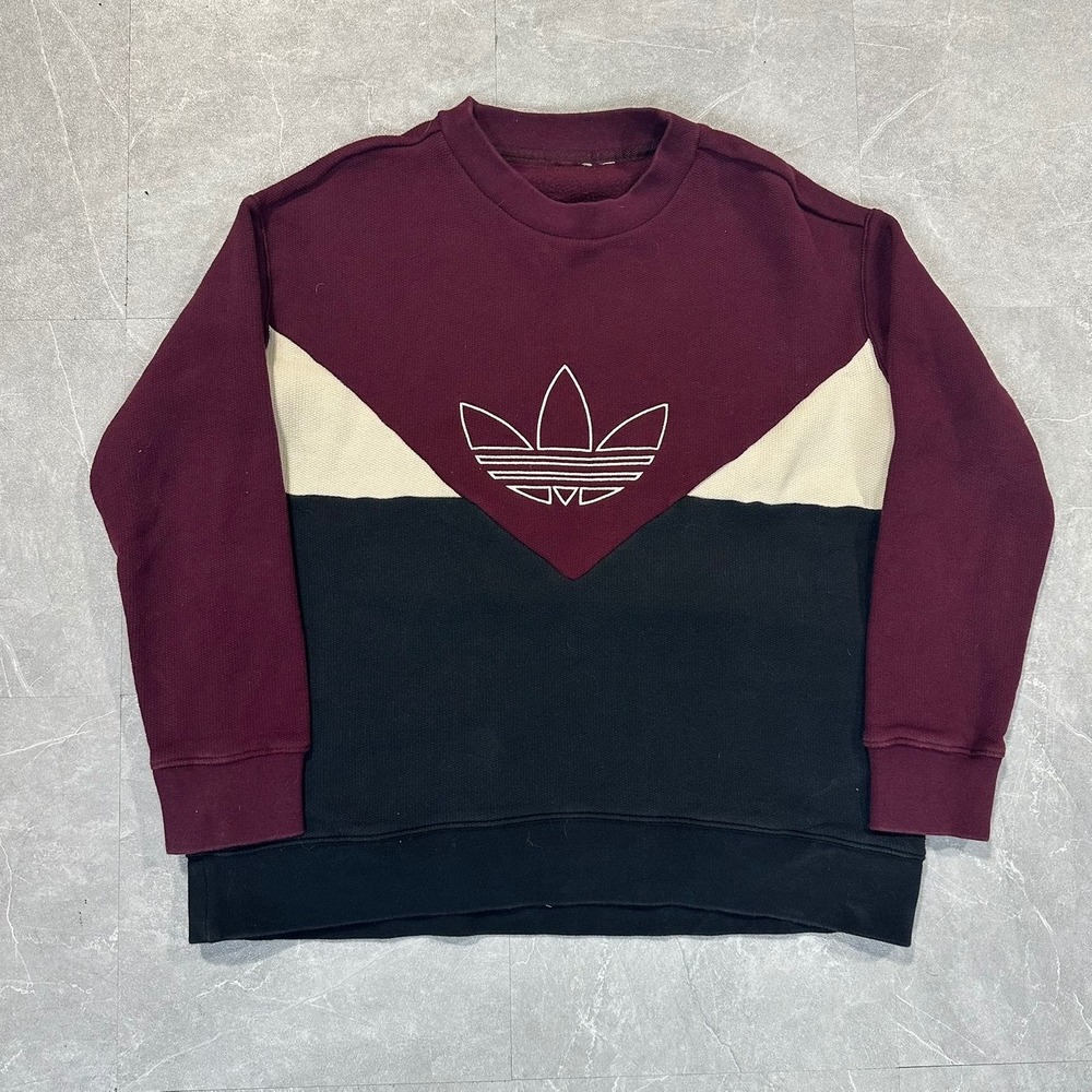 Adidas Originals Mens Trefoil Colorblock Sweatshirt Burgundy Black Cream 4379